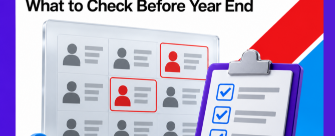 BC² nondiscrimination testing graphic showing employee records flagged in red beside a checklist with blue checkmarks and a warning symbol.